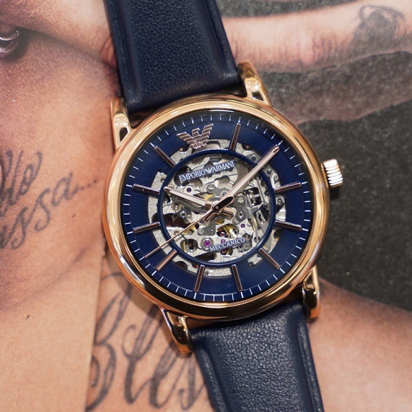 [EMPORIO] ARMANI Skeleton 自動 皮革 錶帶 AR60050 名品手錶